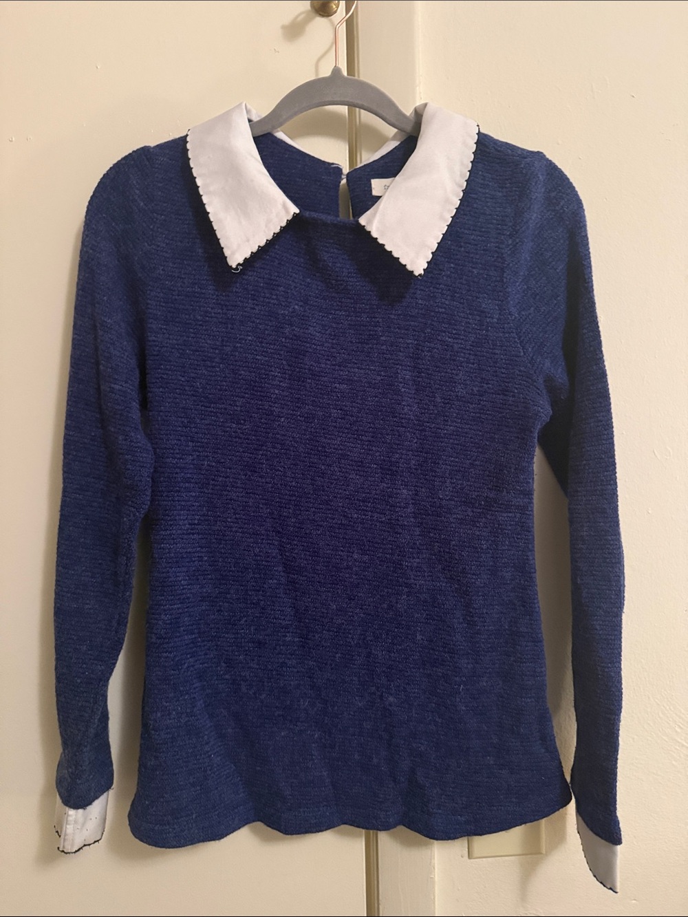 Freeway Navy Sweater with White Scalloped Collar